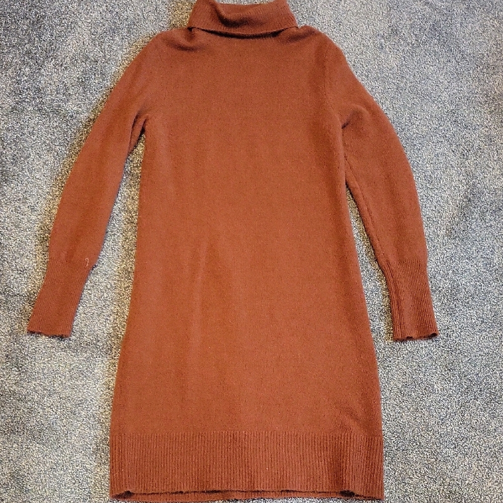 Rachel Zoe Warm Brown Merino Wool Blend Turtleneck Dress